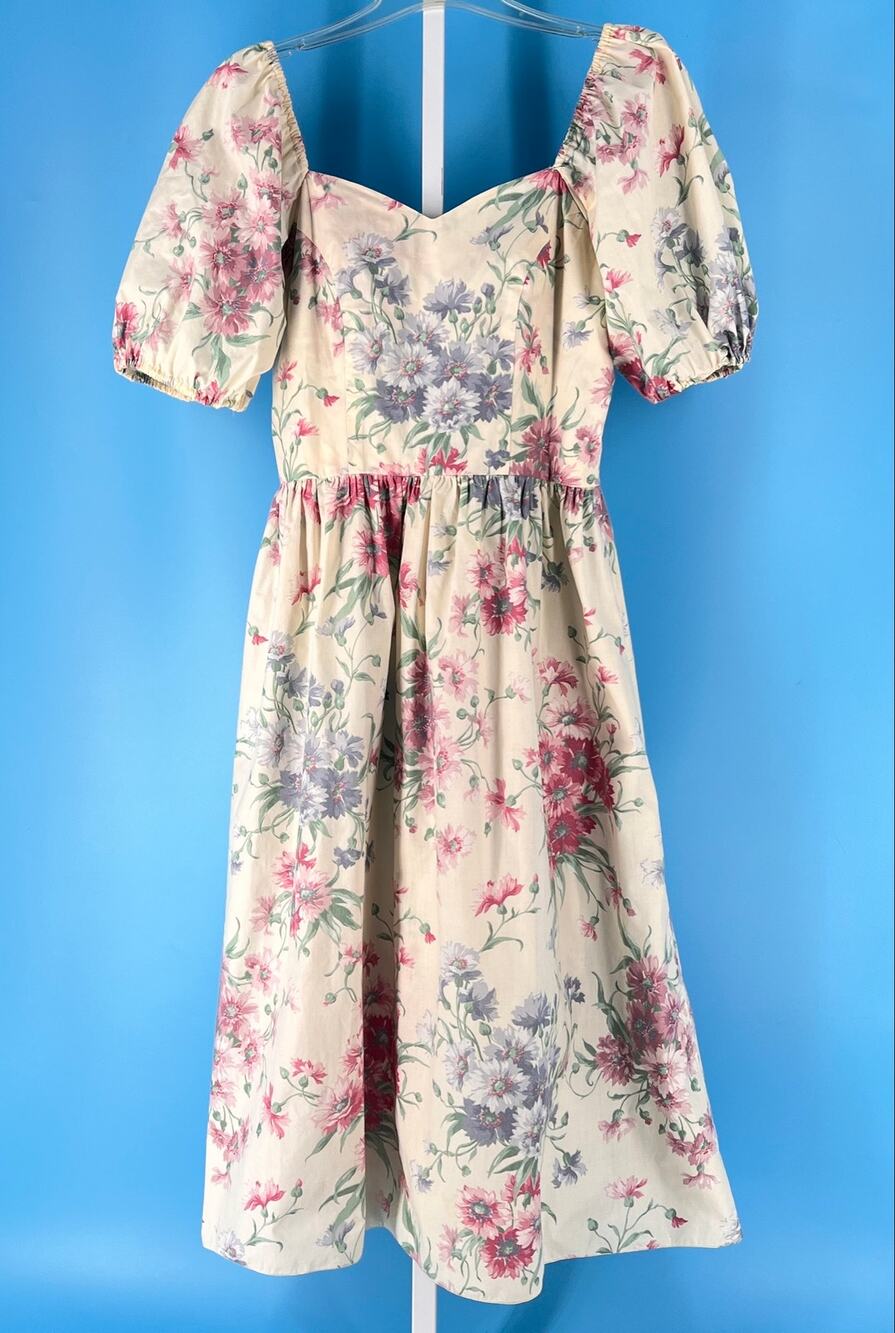 Vintage Cottagecore Floral Dress Puffed Sleeve 90s 1990s